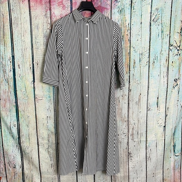 MDS Dark Gray and White Striped Button-Up Dress. size 6 - Picture 1 of 10